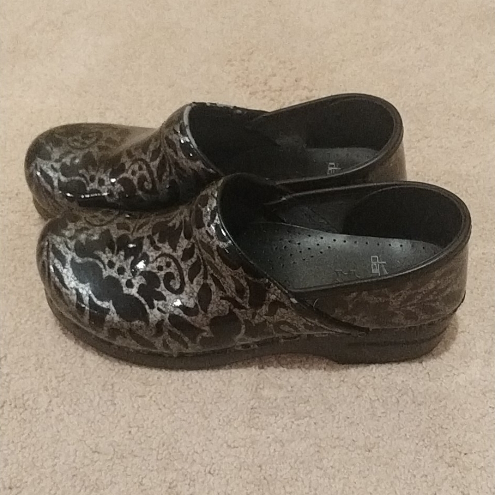 Dansko Black And Silver Floral Work Medical Profe… - image 3